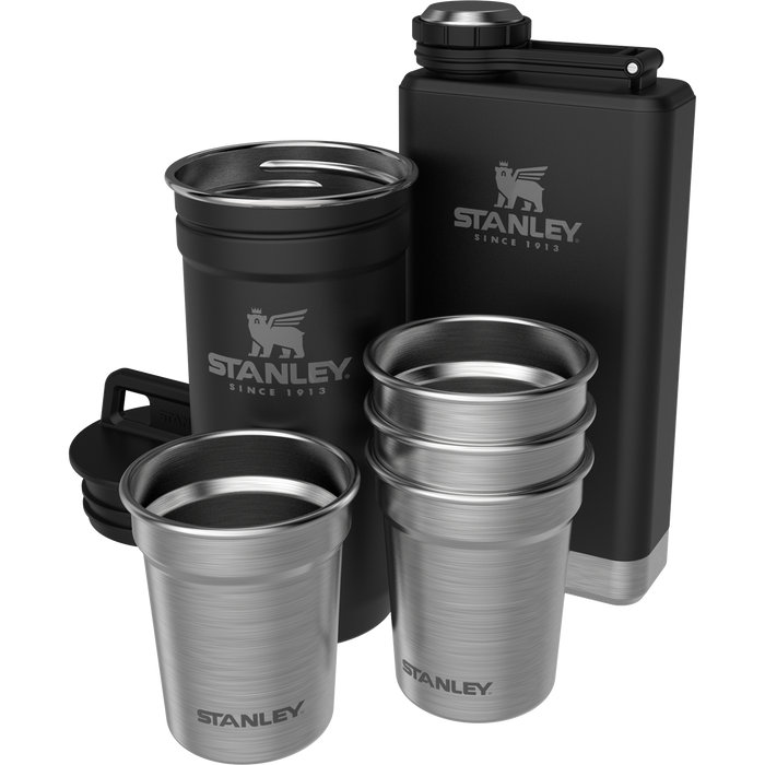 Stanley 1913 Adventure Pre-Party Shot Glass + Flask Set w Matte Black Pebble
