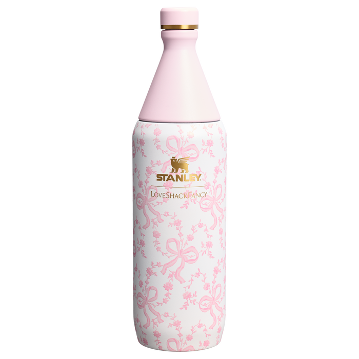 Stanley 1913 Stanley 1913 x LoveShackFancy All Day Slim Bottle 1L in Coquette Bow - Chantilly | Front View